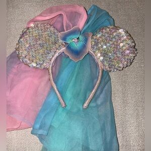 Disney Parks Butterfly Fairy Minnie Mouse Ears Veil Shimmer Pink/Purple Tulle